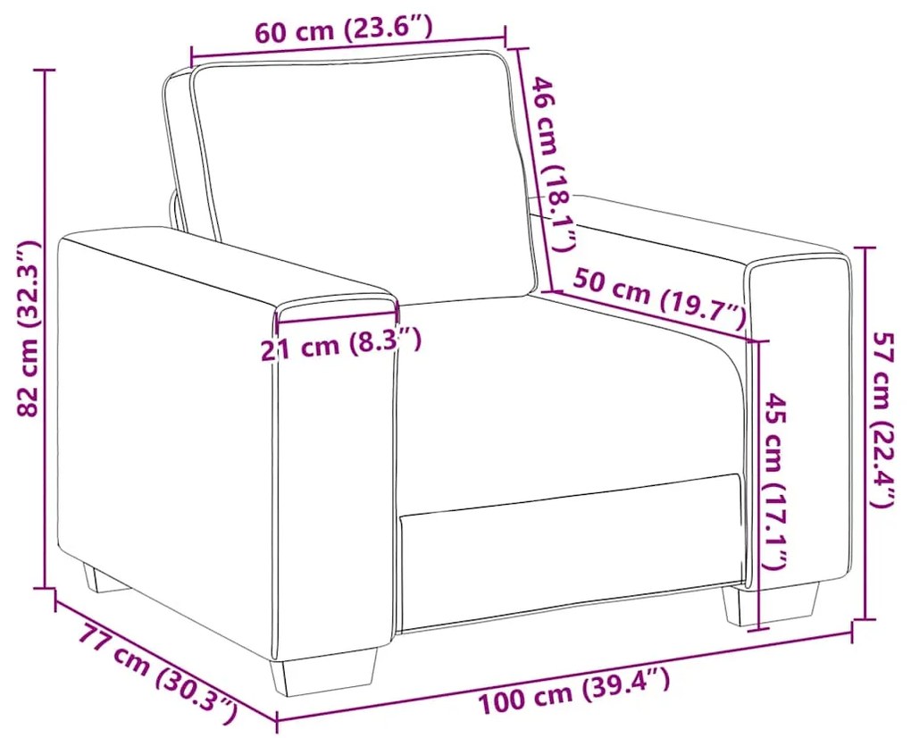 Poltrona 60 cm veludo cinzento-claro