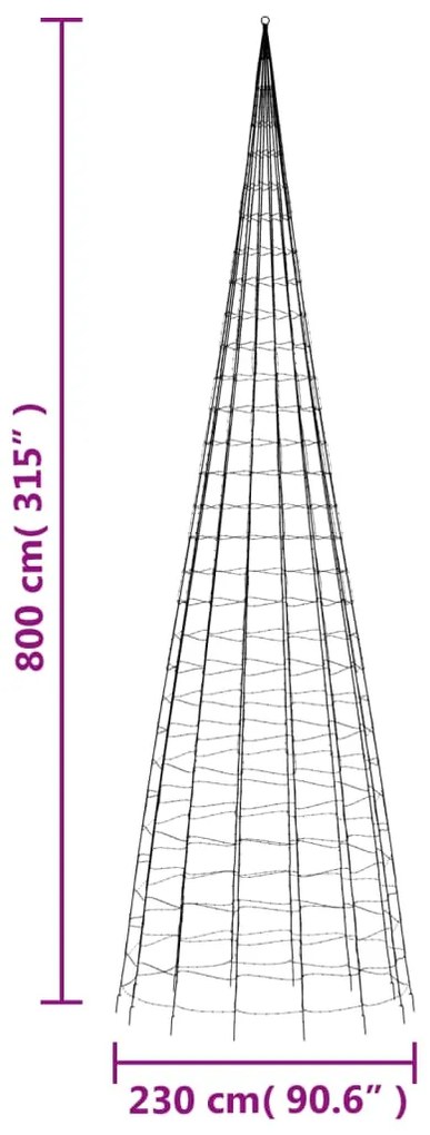 Árvore de Natal LED no mastro 3000 LEDs Azul 800 cm