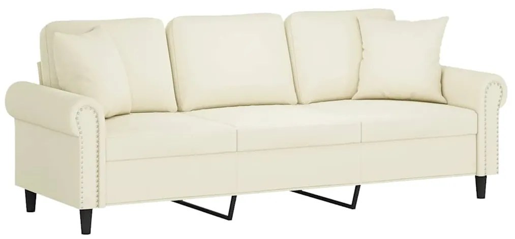 Sofá 3 lugares c/ almofadas decorativas 180 cm veludo creme