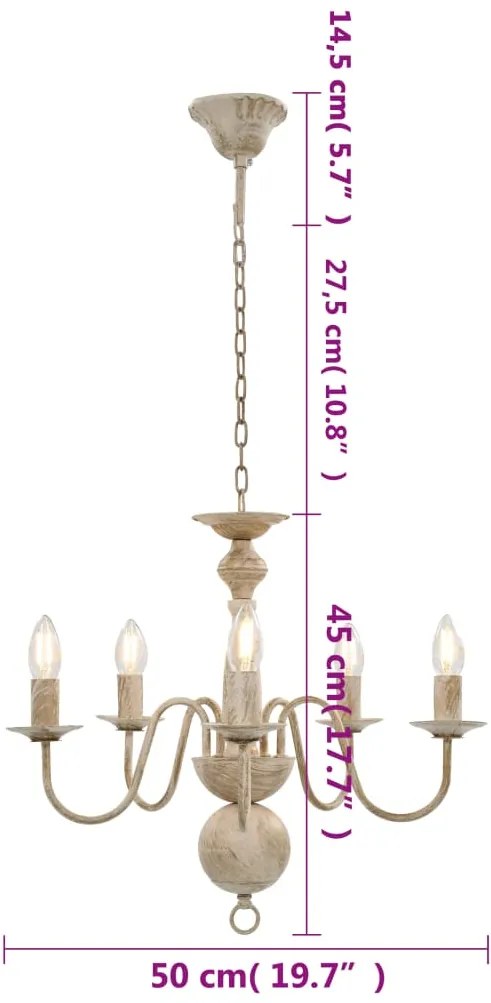 Lustre antigo de 5 lâmpadas E14 branco
