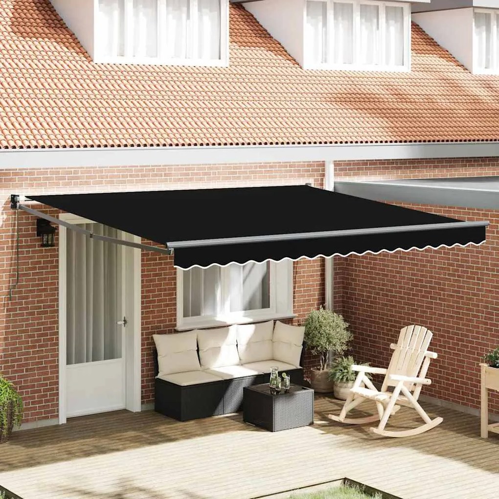 vidaXL Toldo Retrátil Manual Preto 400 × 300 cm Poliéster e Alumínio
