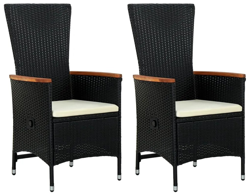 vidaXL Cadeiras de exterior c/ almofadões 2 pcs vime PE preto