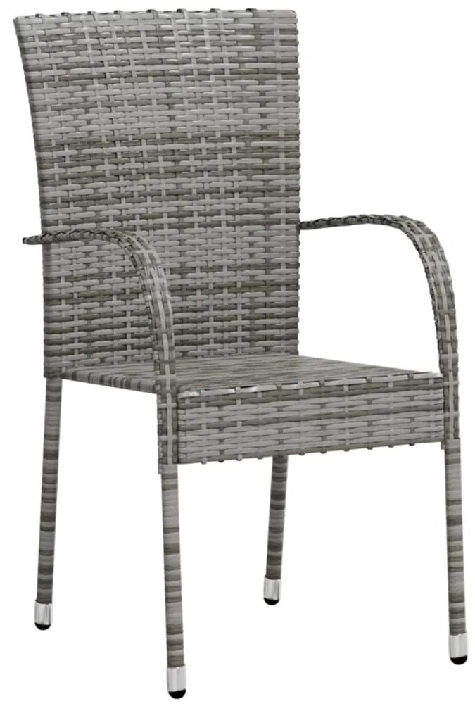 3 pcs conjunto de jantar para jardim vime PE cinzento