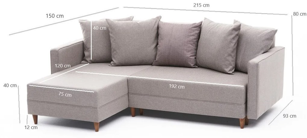 Sofá-Cama de Canto Aydam – Creme – 215x80x150 cm