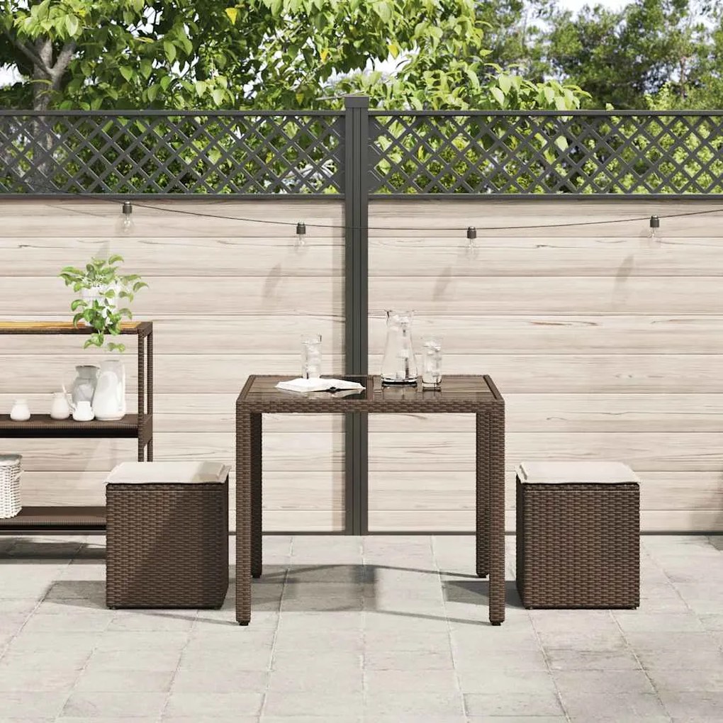 Bancos jardim com almofadas 2 unid 40x40x43 cm vime PE castanho