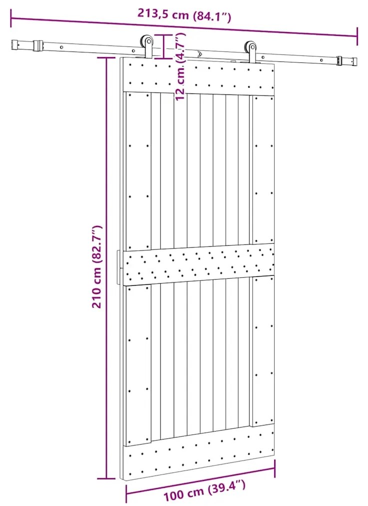 Porta de correr c/ ferragens 100x210 cm madeira de pinho maciça