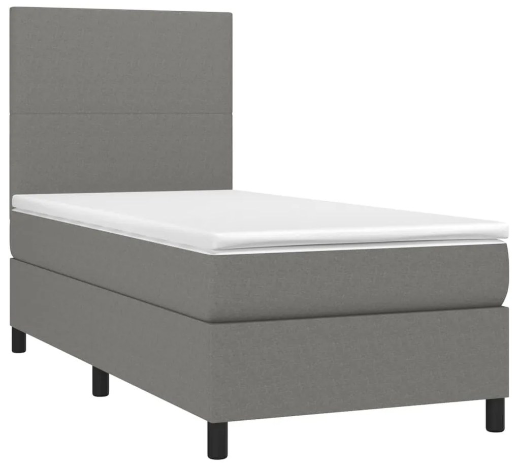 Cama box spring c/ colchão e LED 90x190 cm tecido cinza-escuro