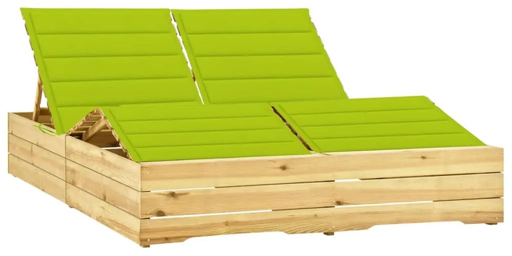 vidaXL Espreguiçadeira dupla c/ almofadões verde brilh. pinho impreg.