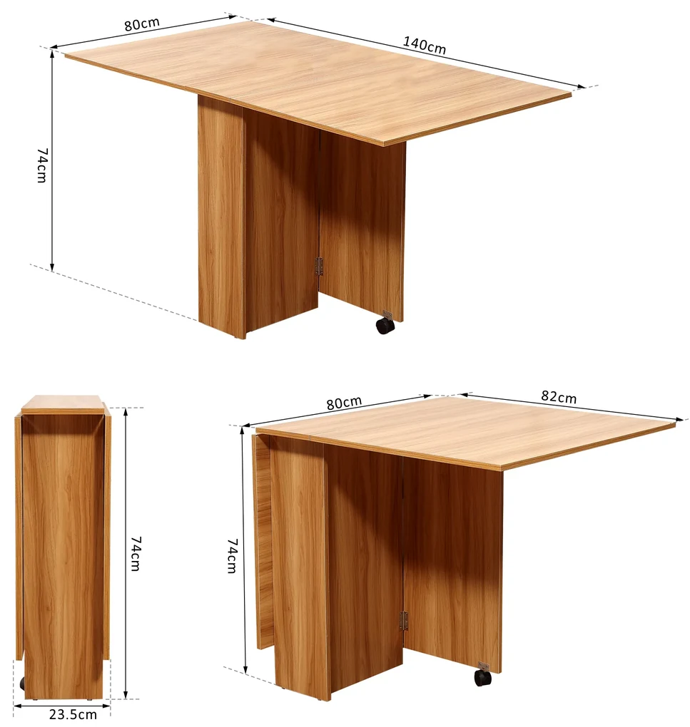 HomCom Mesa Dobrável com Rodas Mesa Auxiliar 3 Formas Madeira