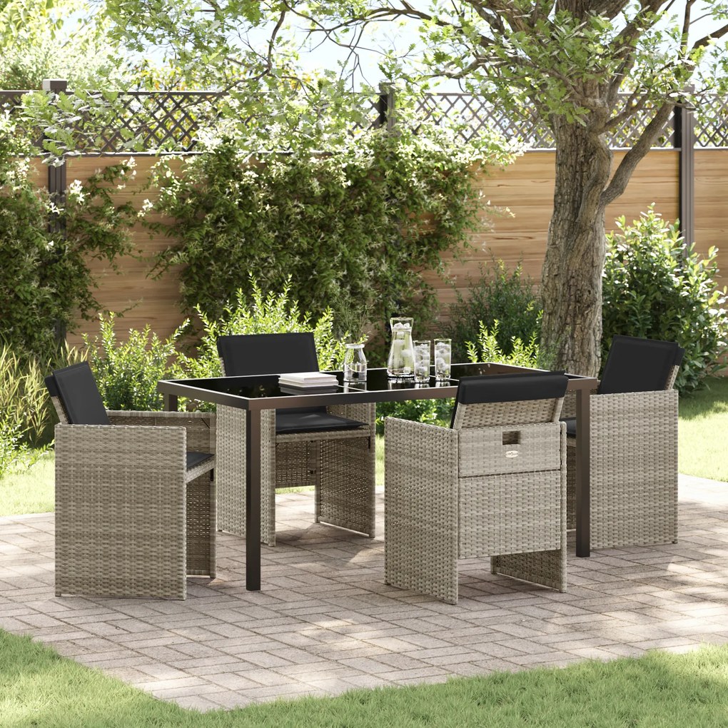 vidaXL Conjunto de Jantar de Jardim com 5 Peças e Almofadas em Rattan PE Cinza Claro