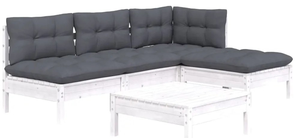 5 pcs conjunto lounge de jardim c/ almofadões pinho branco