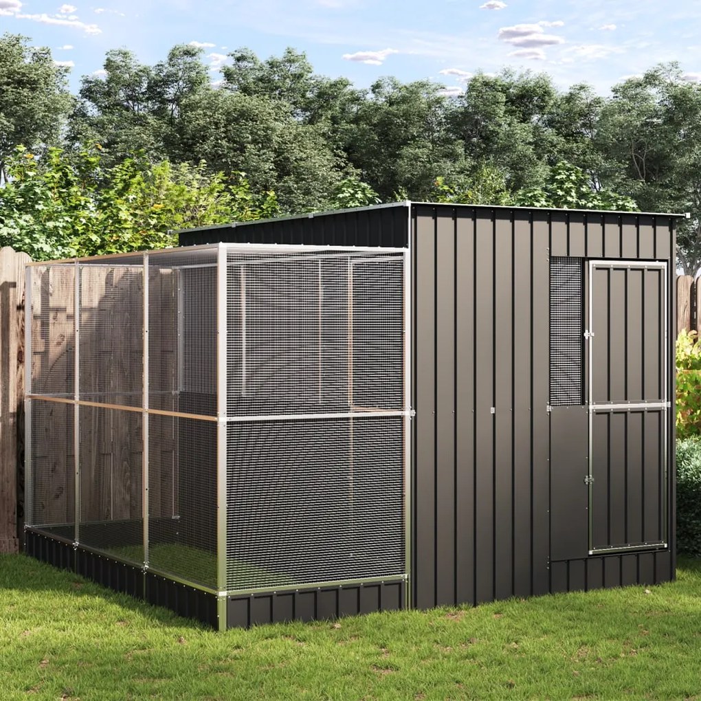 vidaXL Aviário com Extensão Prata 290x303x216 cm Aço