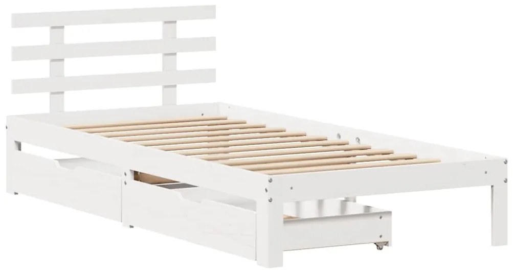 Estrutura de cama c/ gavetas 90x200 cm pinho maciço branco