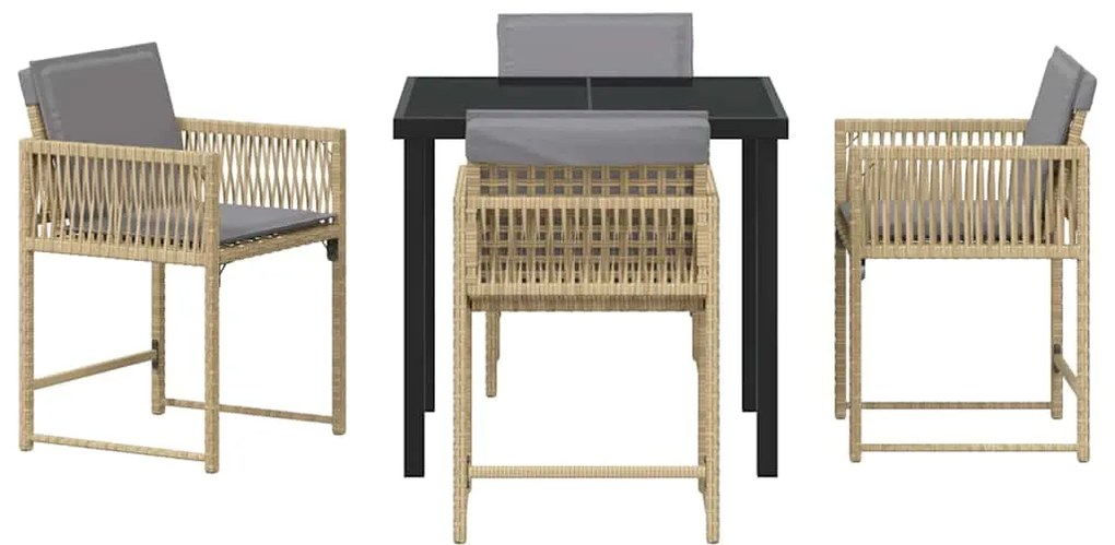 Conjunto de Jantar de Jardim com 5 Peças e Almofadas Bege em Rattan Si