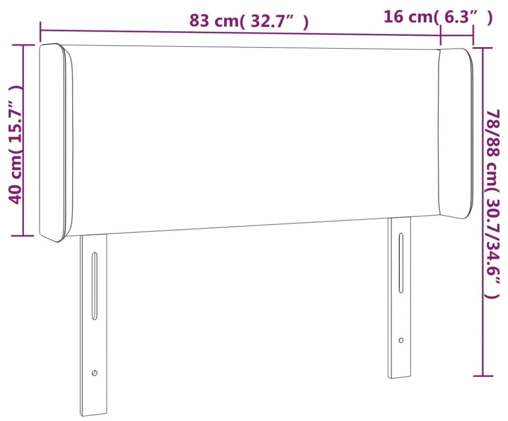 Cabeceira de cama c/ abas tecido 83x16x78/88 cm cinzento-escuro