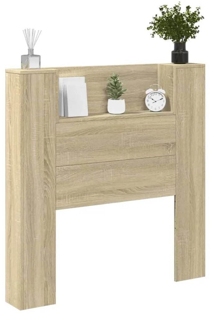 Armário cabeceira c/ luzes LED 100x16,5x103,5cm carvalho sonoma
