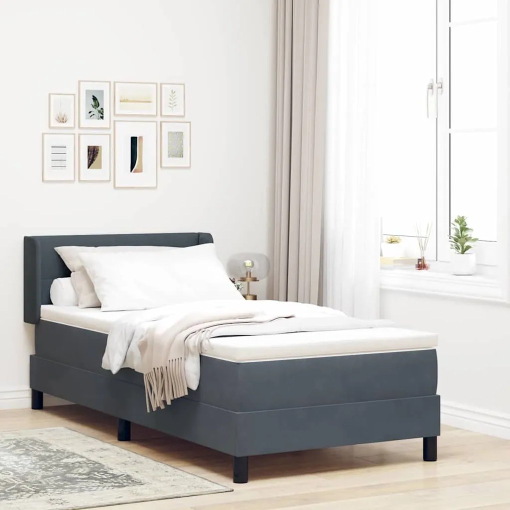 vidaXL Cama Box com colchão Cinza Escuro 190 x 90 cm Poliéster