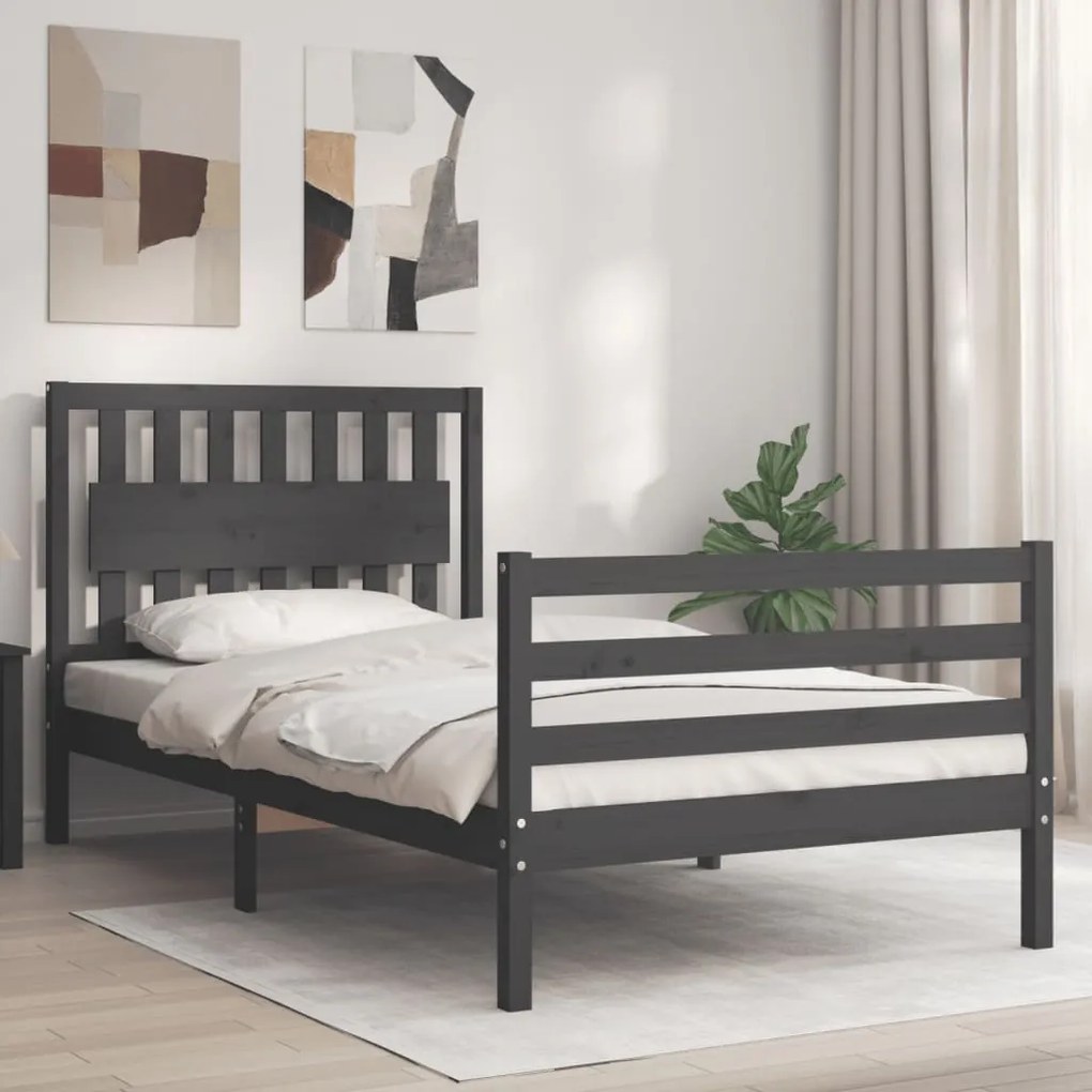 vidaXL Estrutura de cama com cabeceira 100x200cm madeira maciça preto