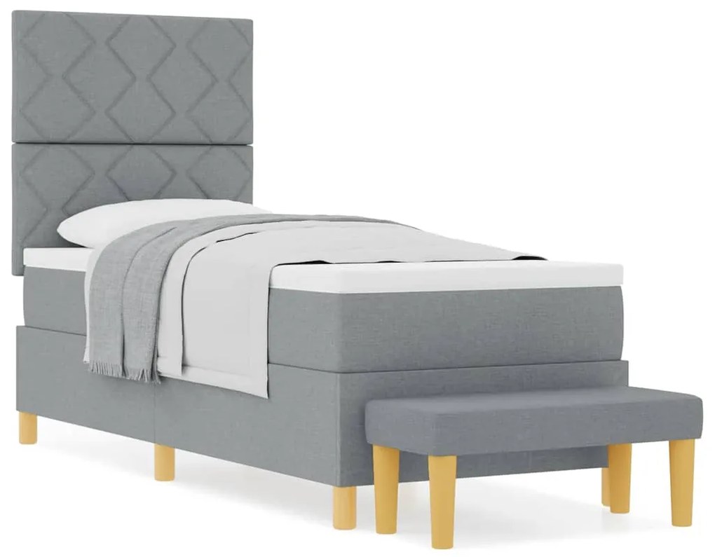 Cama Box com Colchão e Banco Cinza Claro 80x200 cm Tecido