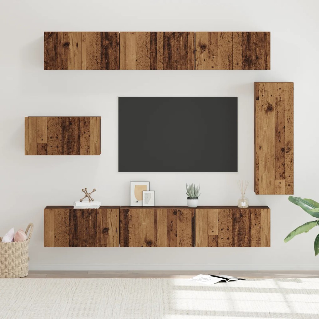 vidaXL Conjunto de Estante para TV com prateleira Outros 8 pcs Madeira Antiga