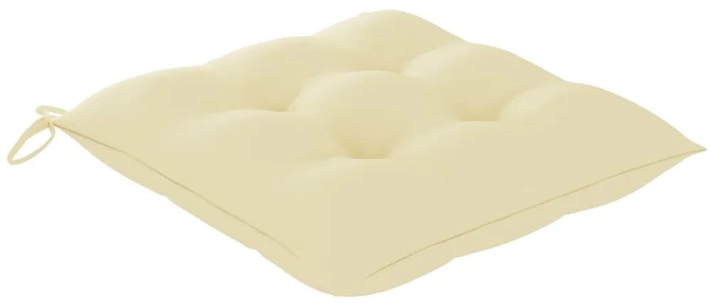 Cadeiras de jardim c/ almofadões branco nata 3 pcs teca maciça