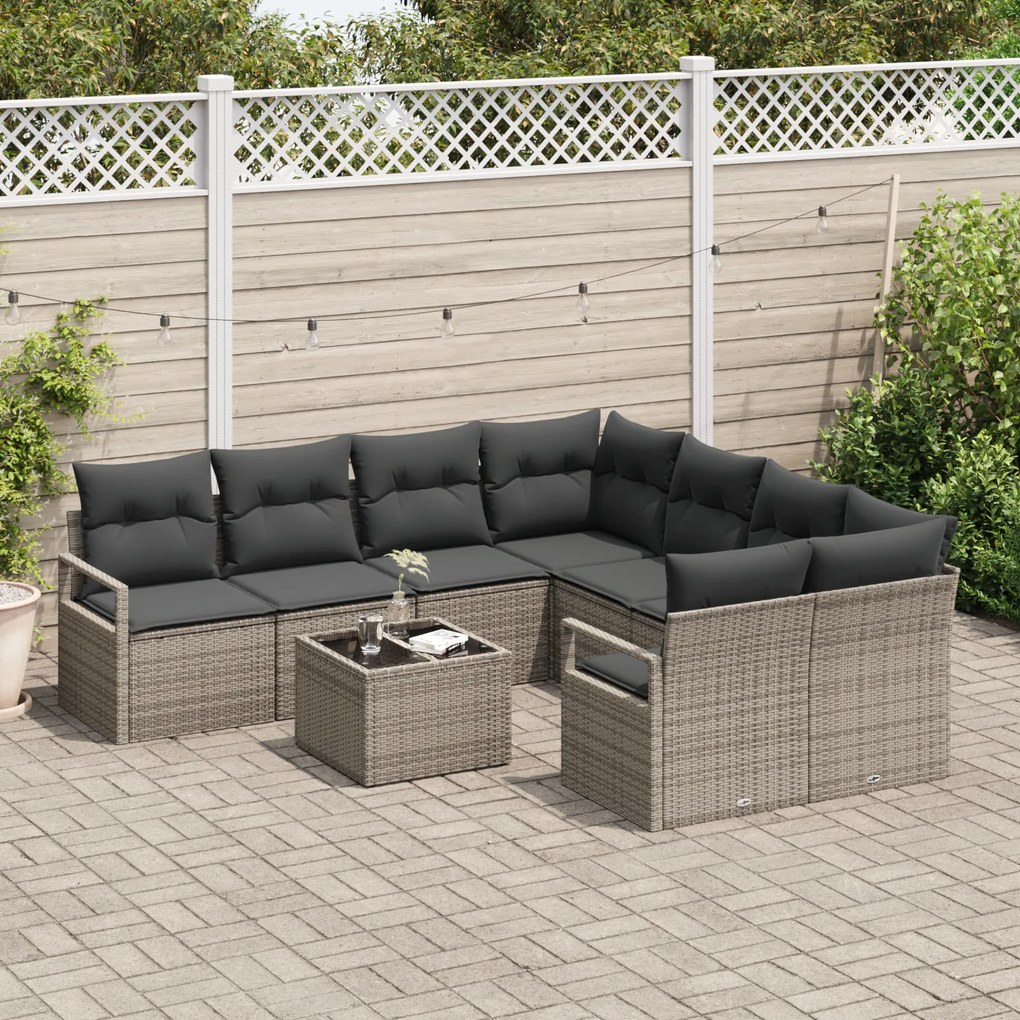 Conjunto de Sofá vidaXL de 9 Peças para Jardim com Almofadas Cinzento