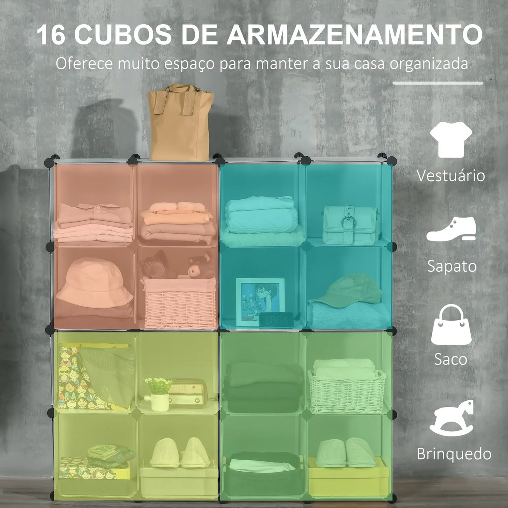 Armário Modular de Plástico Organizador de Sapatos com 16 Cubos de 30x30x30cm para Entrada Corredor 125x32x125 cm Transparente