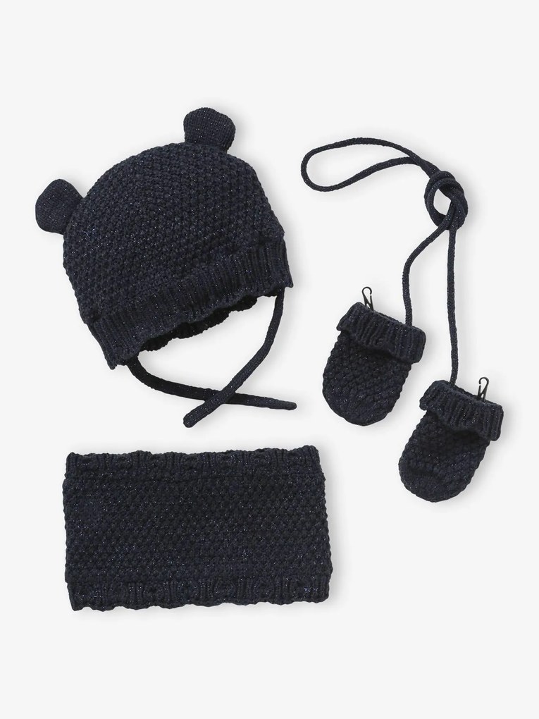 Agora -25% | Conjunto gorro + gola snood + luvas para bebé menina marinho