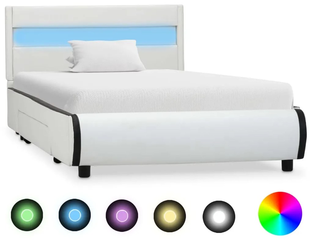 vidaXL Estrutura de cama com LED 100x200 cm couro artificial branco