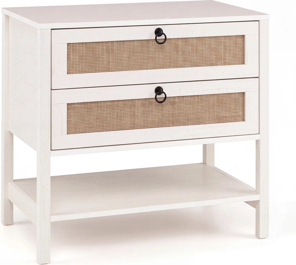 Mesa de Cabeceira, 68 x 40 x 65 cm, Duas Gavetas e Estante Aberta, Branco