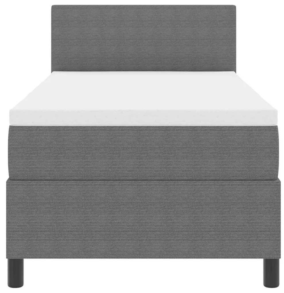 Cama Box Spring com Colchão &amp; Luz LED Cinzento Cama de Solteiro em Tec
