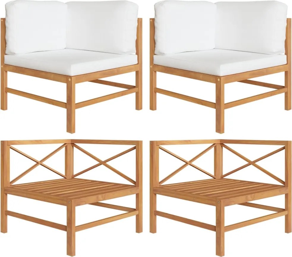 vidaXL Sofás de canto 2 pcs c/ almofadões cor creme teca maciça