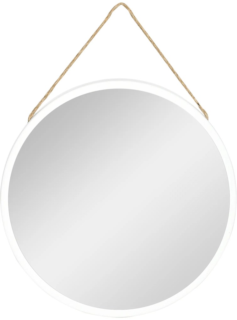 Espelho Decorativo de Parede 30x30cm Espelho Redondo de Metal com Corda de Canhâmo para Sala de Estar Entrada Estilo Moderno Branco