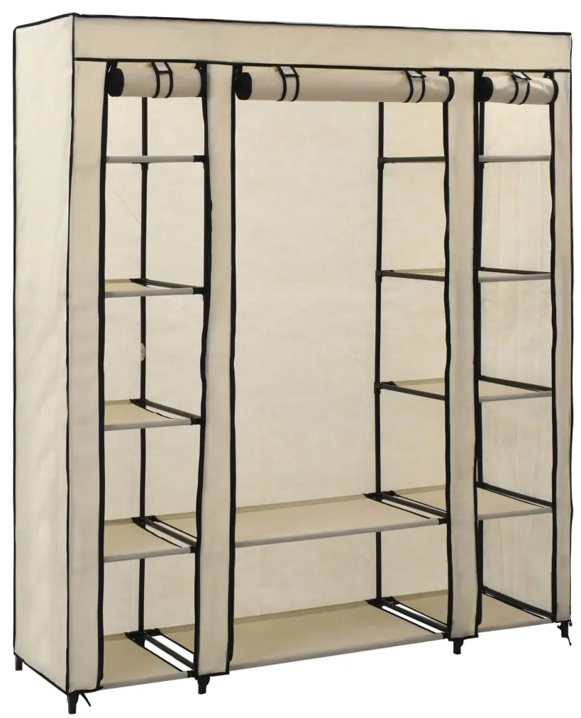 Roupeiro c/ compartimentos e varões 150x45x176 cm tecido creme