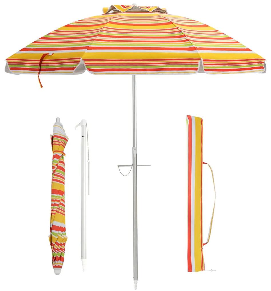 Guarda-Sol de praia portátil Inclinação ajustável com saco de transporte para pátio de jardim exterior 198 x 213 cm roxo e amarelo