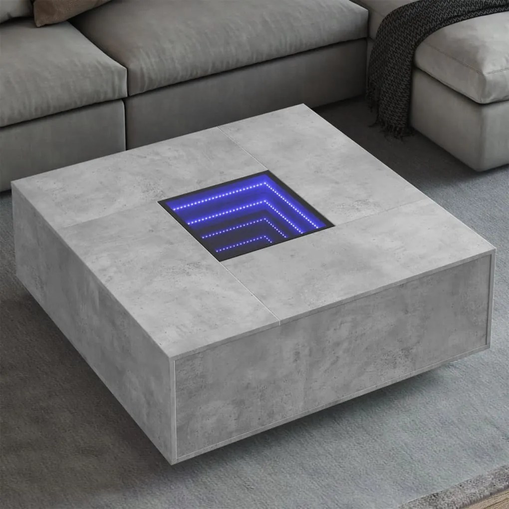vidaXL Mesa de centro luzes LED Infinity 100x100x40cm cinzento cimento