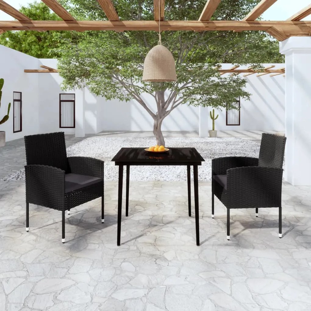 vidaXL 3 pcs conjunto de jantar para jardim preto