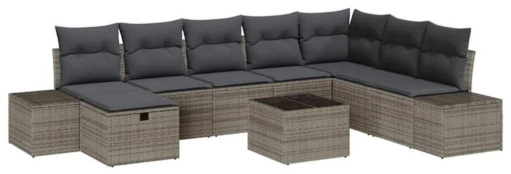 Conjunto de Sofá de Jardim de 9 Peças com Almofadas Cinza Rattan Sinté