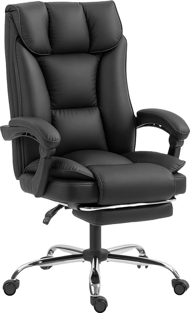 HOMCOM Cadeira de Escritório Ergonômica Ajustável Reclinável até 155° Giratória 360° com Apoio para os Pés para Estúdio Preto | Aosom Portugal