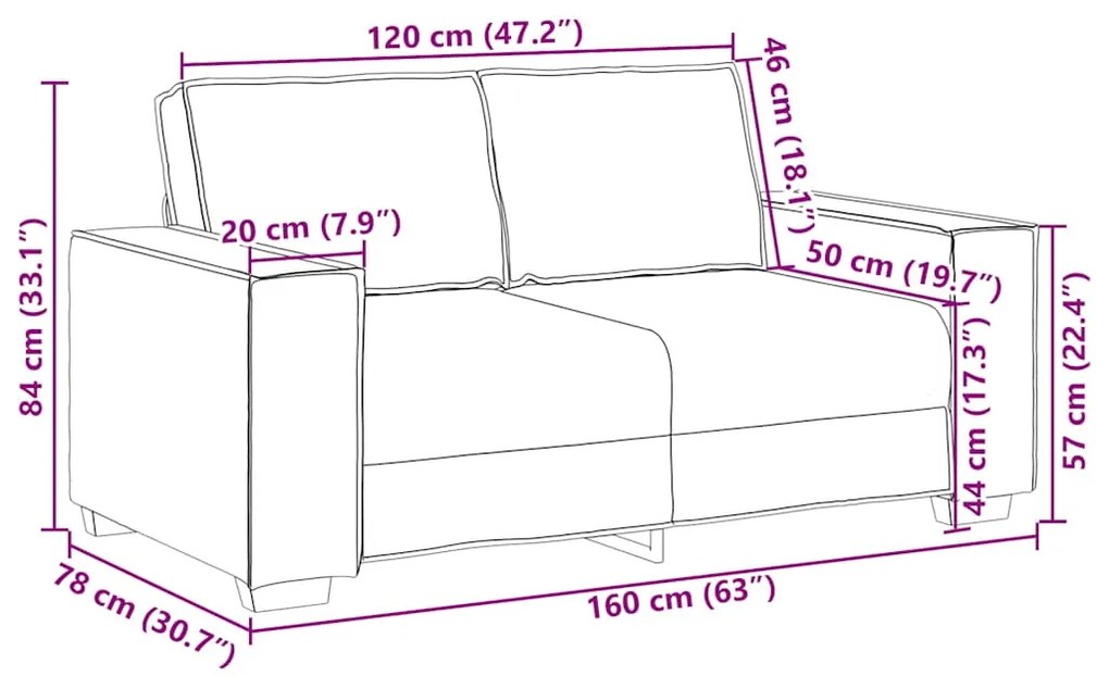 Sofá de 2 lugares preto 120 cm tecido
