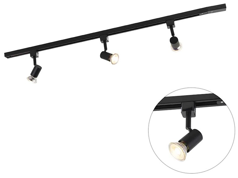 Sistema de calhas moderno monofásico com 3 focos pretos - Jeany Moderno