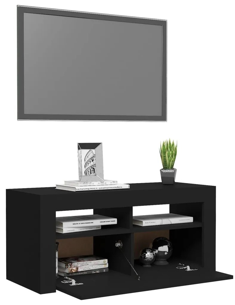 Móvel de TV com luzes LED 90x35x40 cm preto