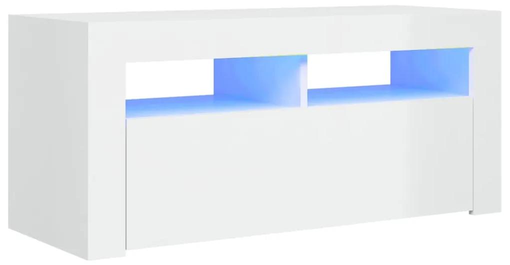 Móvel de TV com luzes LED 90x35x40 cm branco brilhante