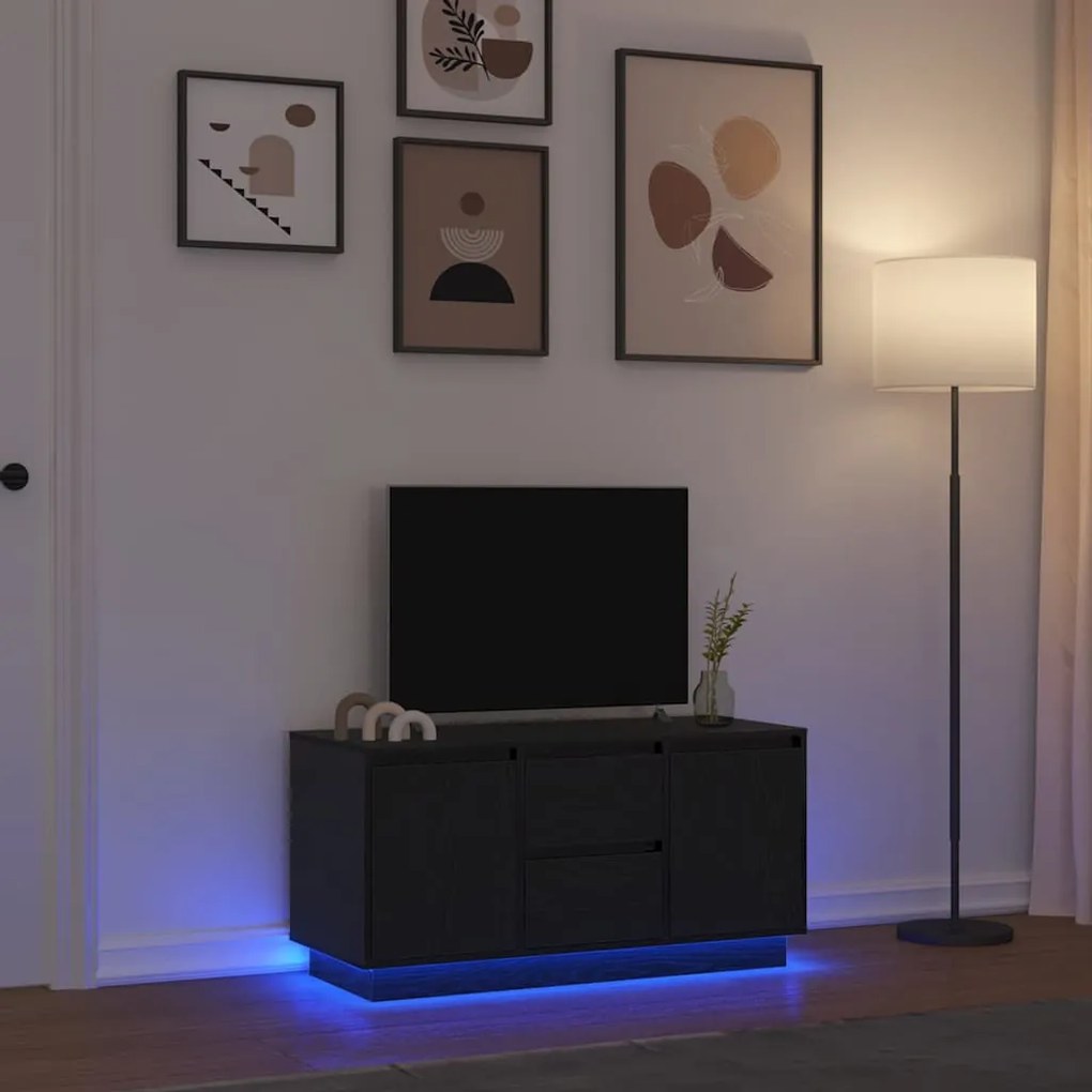 Móvel de TV com luzes LED 100x41x50 cm carvalho preto