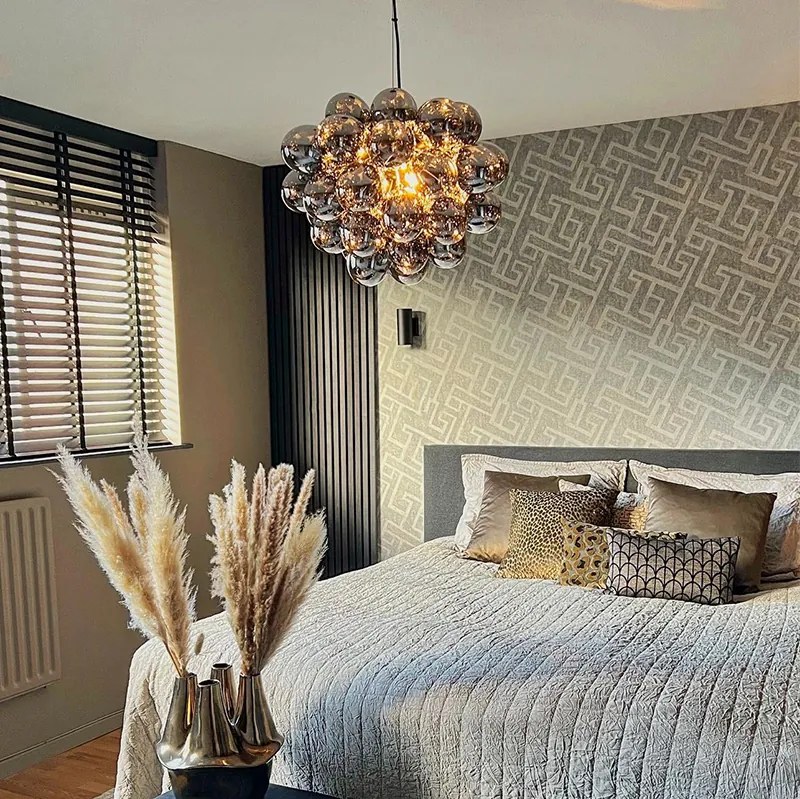 Candeeiro de Suspensão Inteligente Preto com Vidro Fumado 8-Luzes Redondo Incl. Zigbee G9 - Uvas