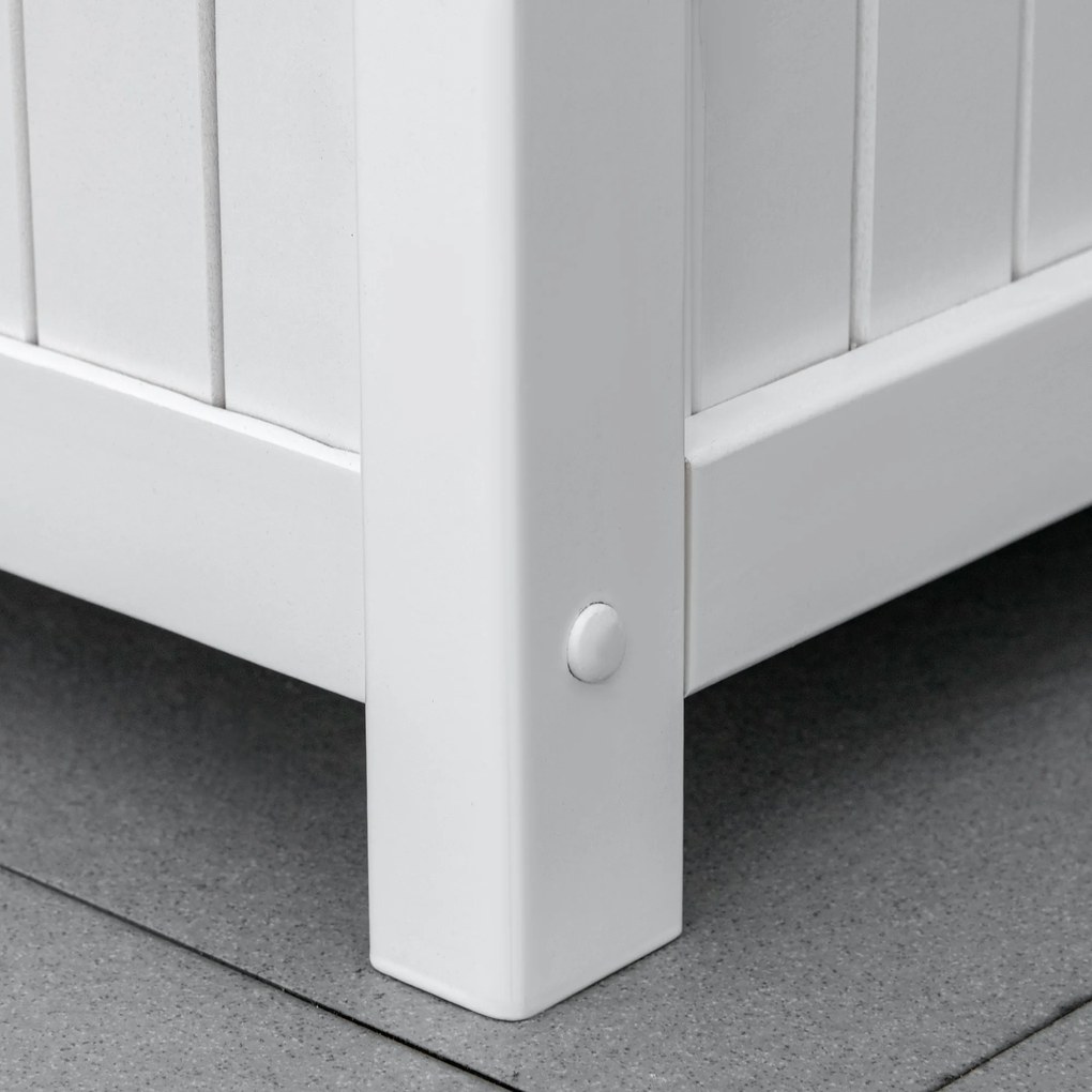 Outsunny Banco de Madeira Exterior de 2 Lugares com Espaço de Armazenamento e Tecido Oxford Banco Baú de Jardim Terraço com Apoio para os Braços Carga 250kg 125x68,5x97 Branco