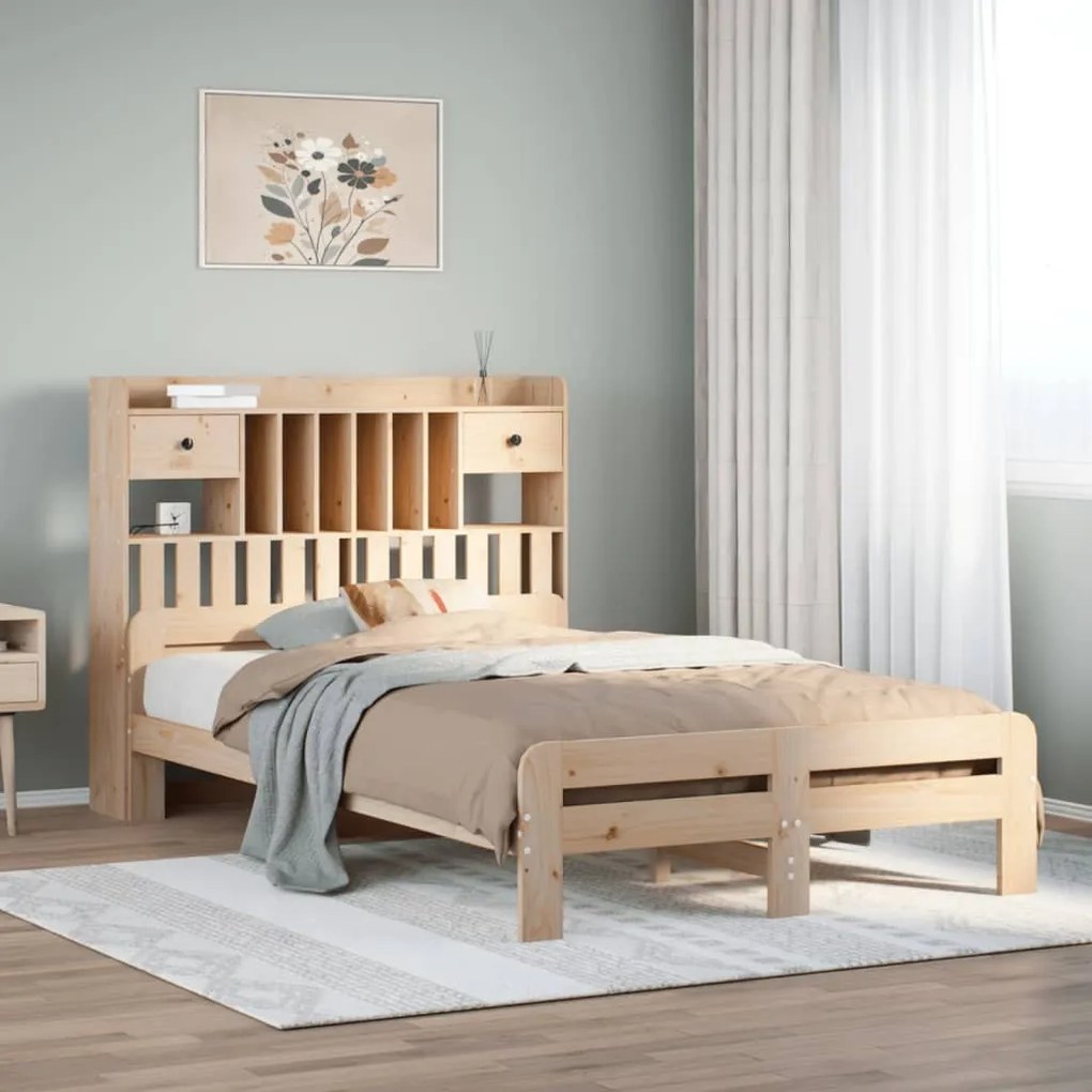 vidaXL Cama com estante sem colchão 120x200 cm pinho maciço