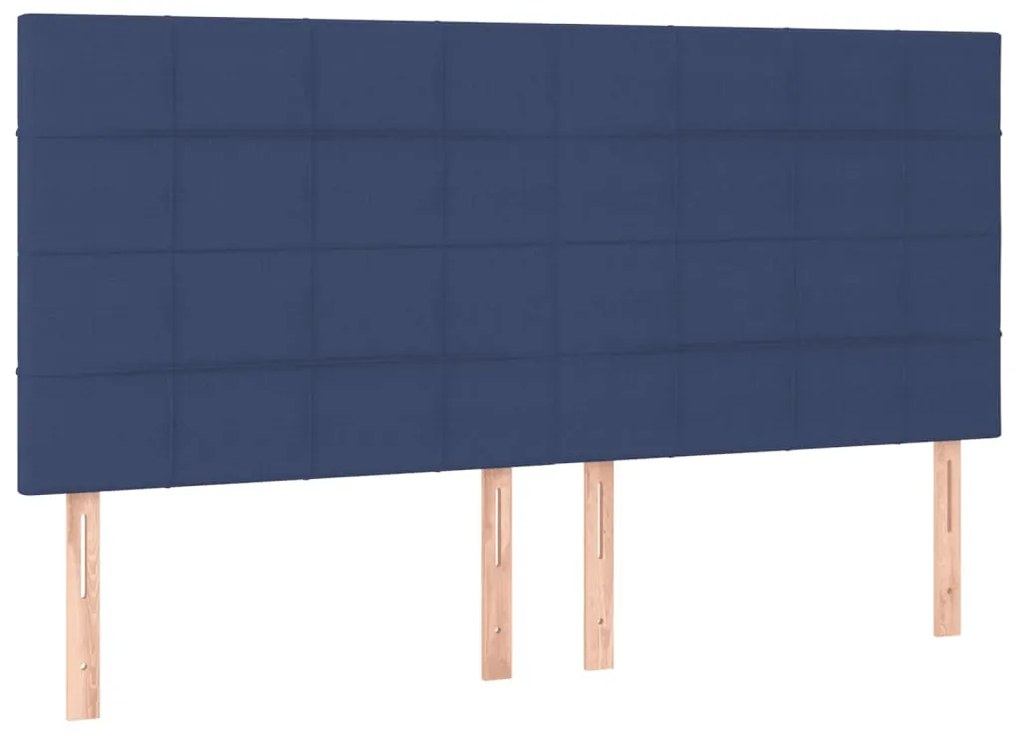 Cama box spring c/ colchão e LED 200x200 cm tecido azul