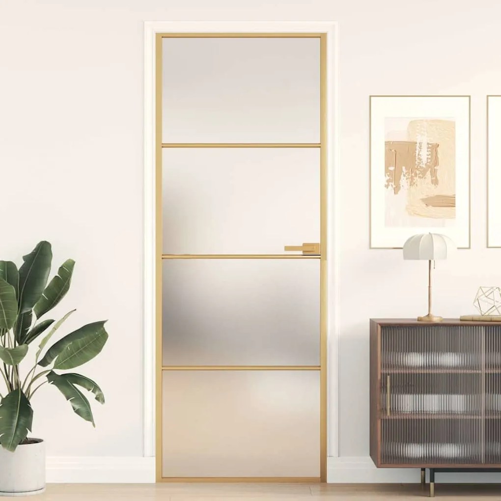vidaXL Porta interior 76x201,5 cm vidro temperado e alumínio dourado