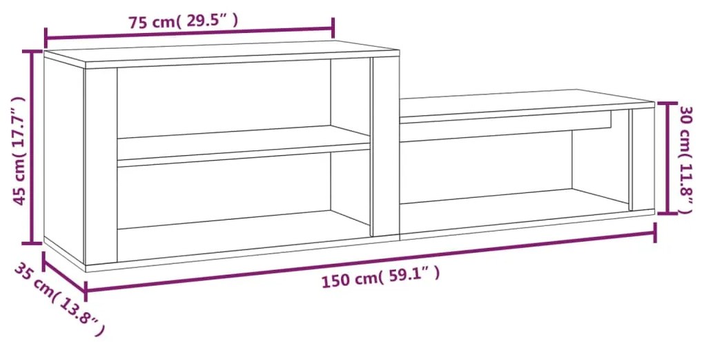 Sapateira Isabel - Com 3 Compartimentos - Cor Castanho - 150x35x45 cm